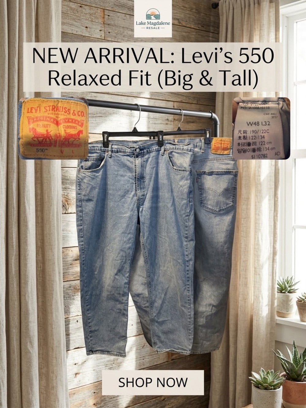 Levi’s 550 Relaxed Fit Jeans Men’s 48x32 Light Stonewash Tapered Leg Big & Tall